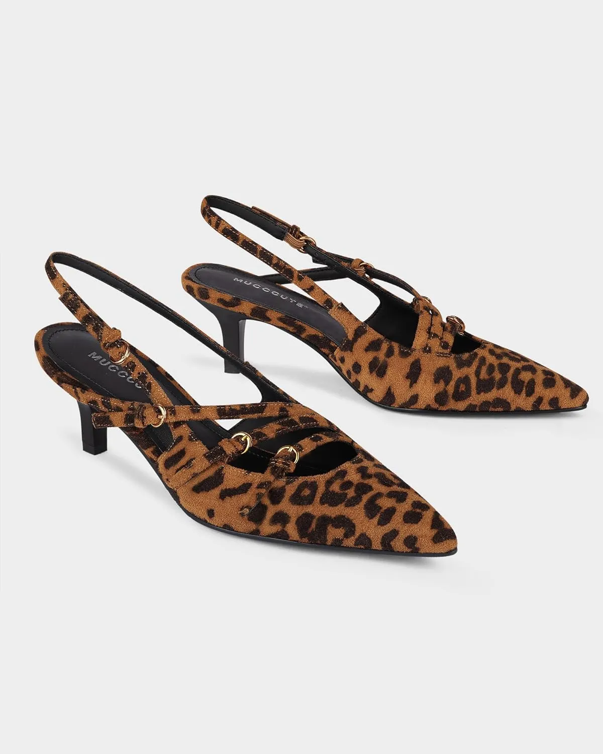 MUCCCUTE Kitten Heels for Women Pointed Toe Slingback Low Heels with Buckle Strap Heeled Pumps