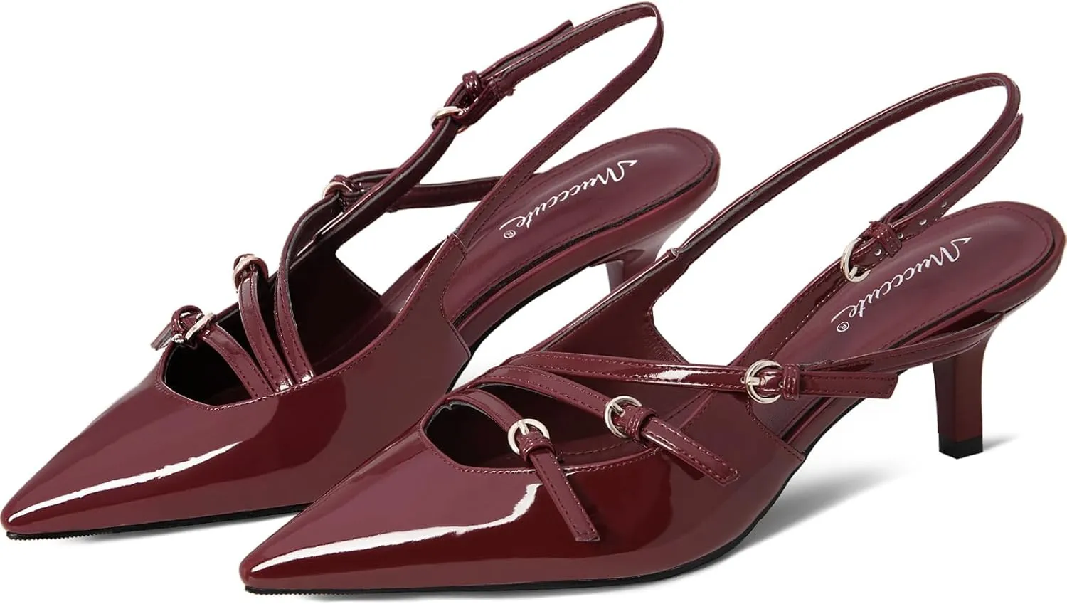 MUCCCUTE Kitten Heels for Women Pointed Toe Slingback Low Heels with Buckle Strap Heeled Pumps