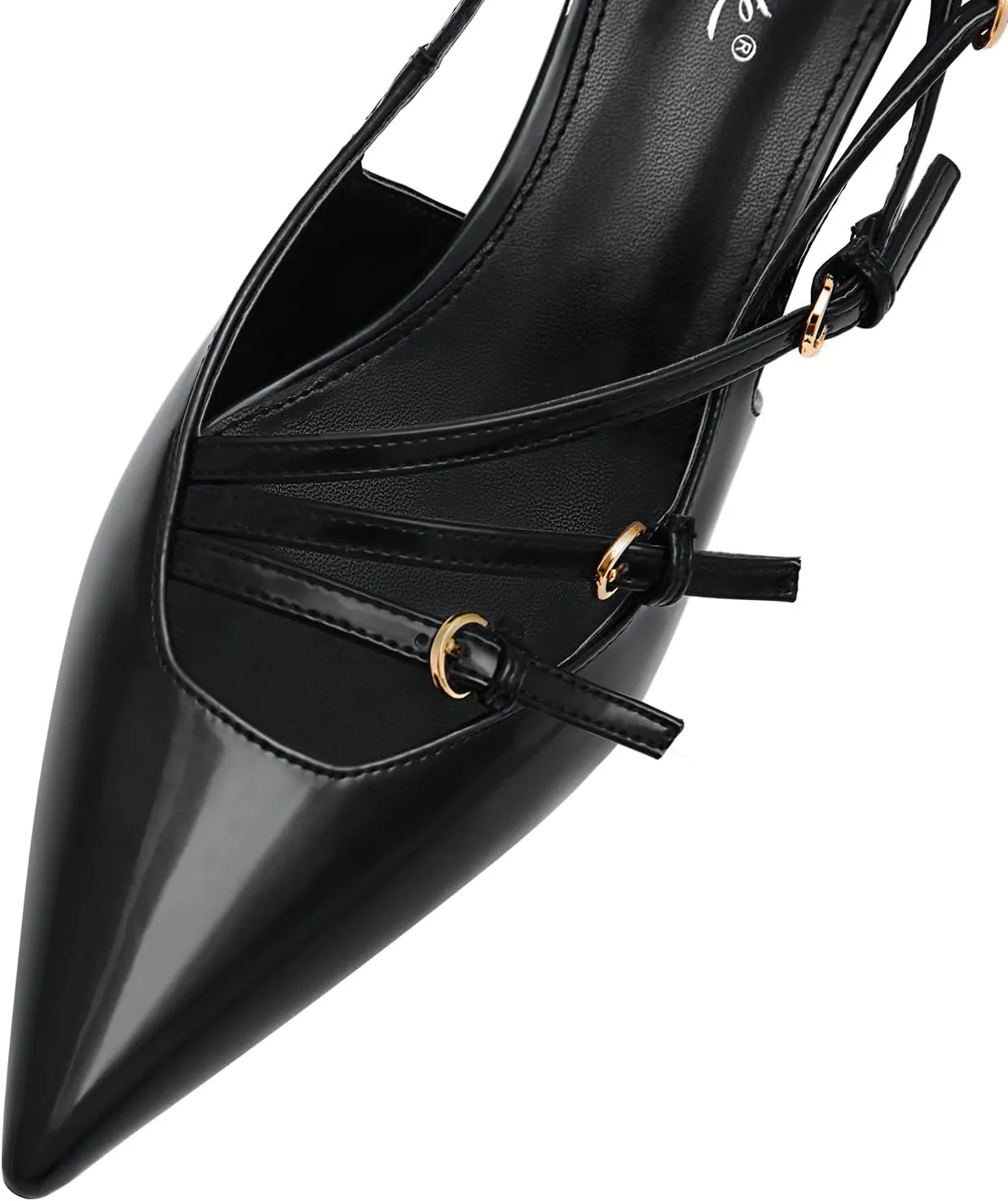 MUCCCUTE Kitten Heels for Women Pointed Toe Slingback Low Heels with Buckle Strap Heeled Pumps