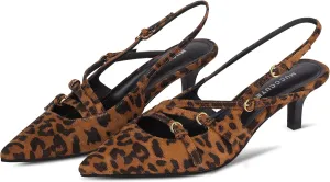 MUCCCUTE Kitten Heels for Women Pointed Toe Slingback Low Heels with Buckle Strap Heeled Pumps