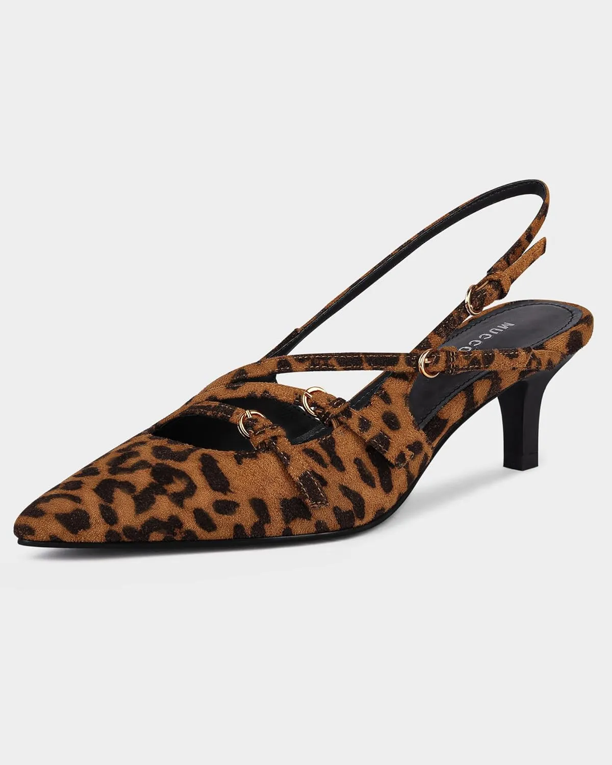 MUCCCUTE Kitten Heels for Women Pointed Toe Slingback Low Heels with Buckle Strap Heeled Pumps
