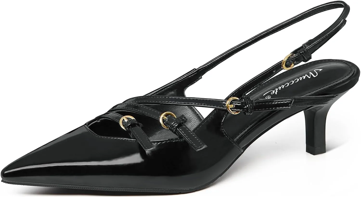 MUCCCUTE Kitten Heels for Women Pointed Toe Slingback Low Heels with Buckle Strap Heeled Pumps
