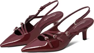 MUCCCUTE Kitten Heels for Women Pointed Toe Slingback Low Heels with Buckle Strap Heeled Pumps