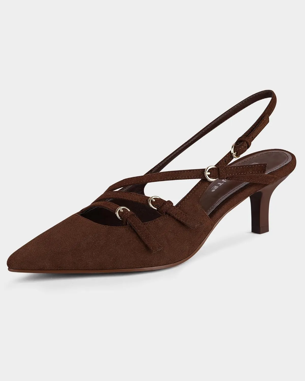 MUCCCUTE Kitten Heels for Women Pointed Toe Slingback Low Heels with Buckle Strap Heeled Pumps