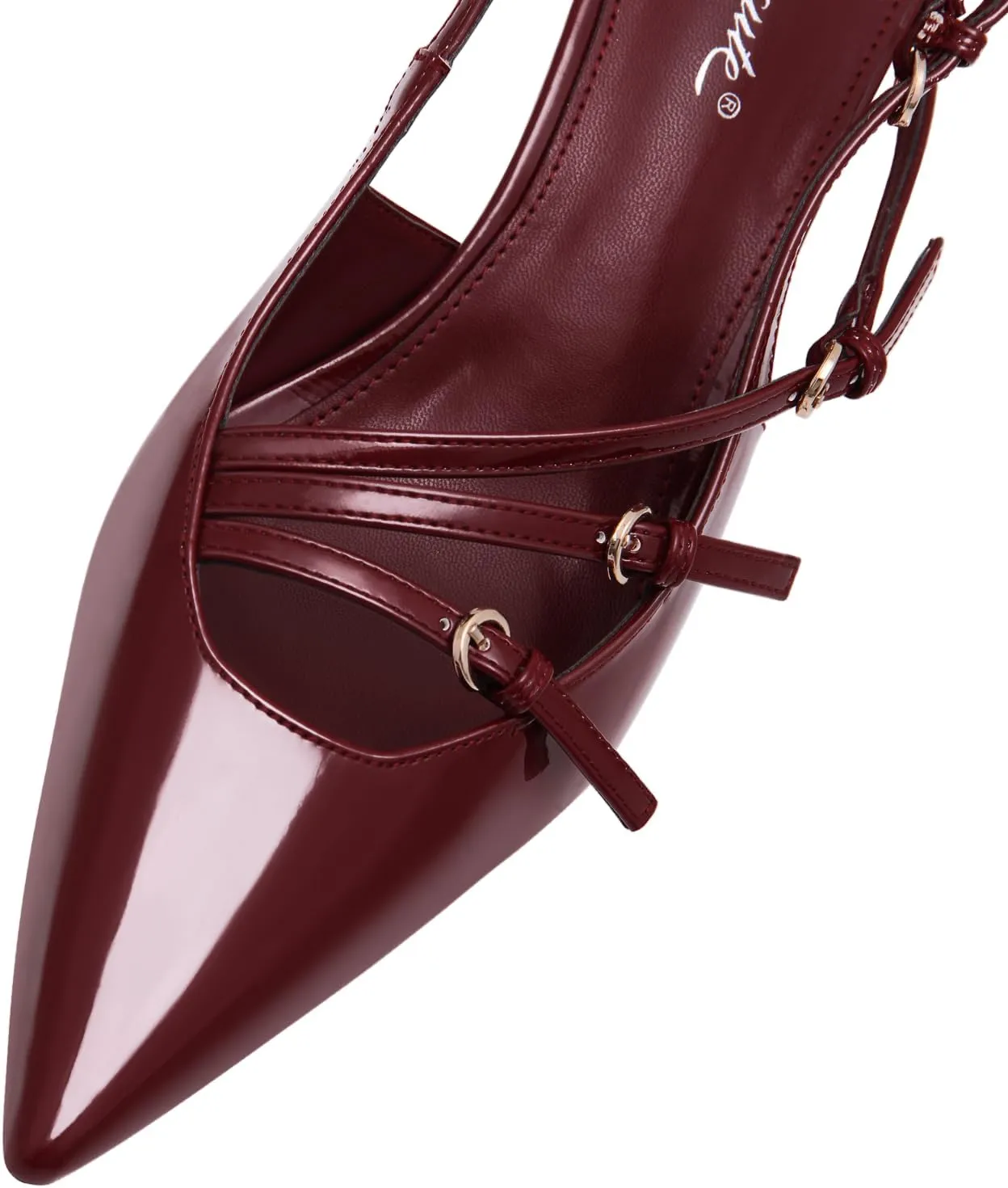 MUCCCUTE Kitten Heels for Women Pointed Toe Slingback Low Heels with Buckle Strap Heeled Pumps