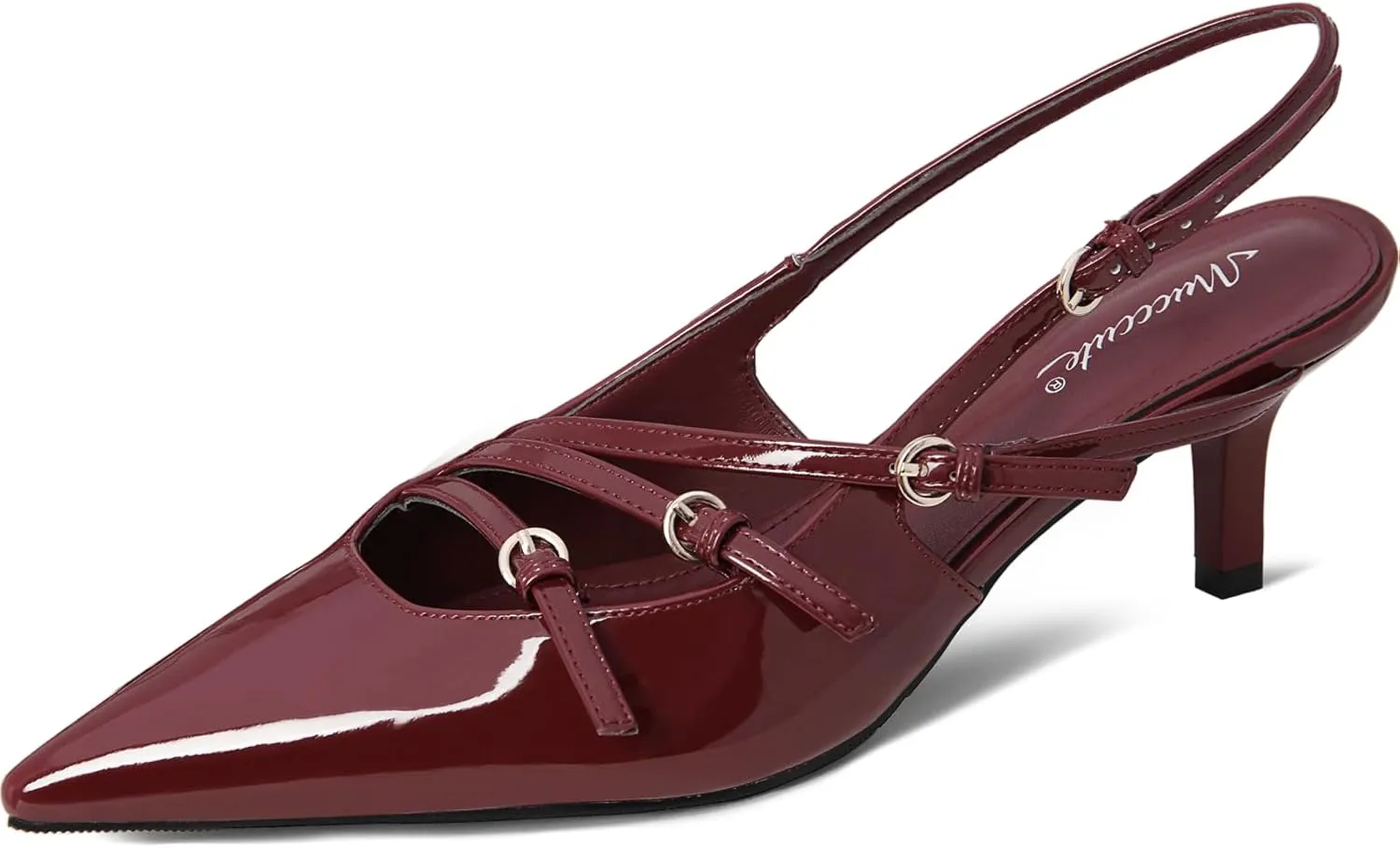 MUCCCUTE Kitten Heels for Women Pointed Toe Slingback Low Heels with Buckle Strap Heeled Pumps