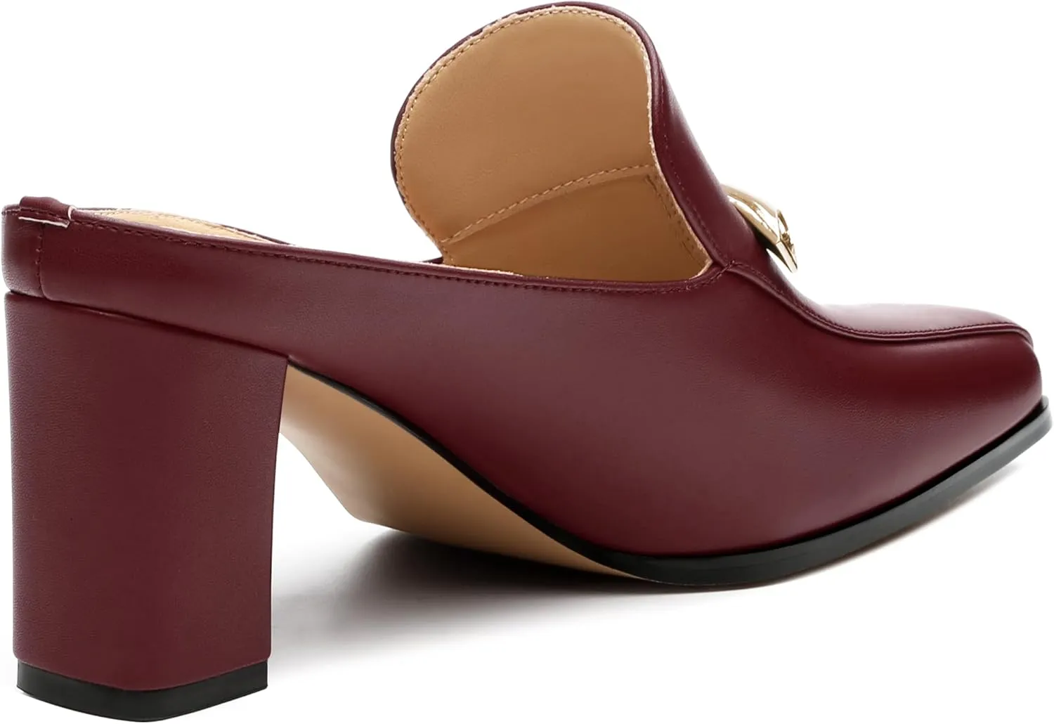 Mules High Heels for Women Loafers Shoes Chunky Heel Closed Square Toe Heeled Sandals Slip On Wedding Office Work Dressy Shoes 3 Inch