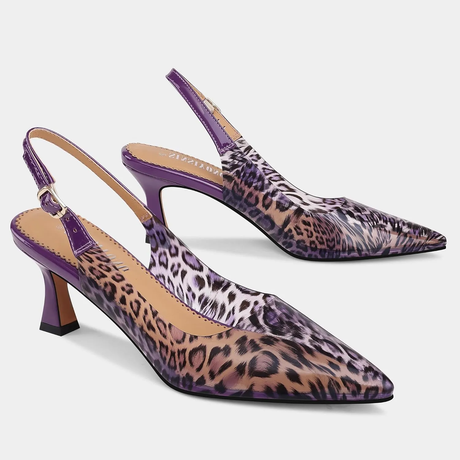 Multicolour Clear Heels for Women Pointed Closed Toe Slingback Kitten Heel Pumps Comfortable Dress Sandals