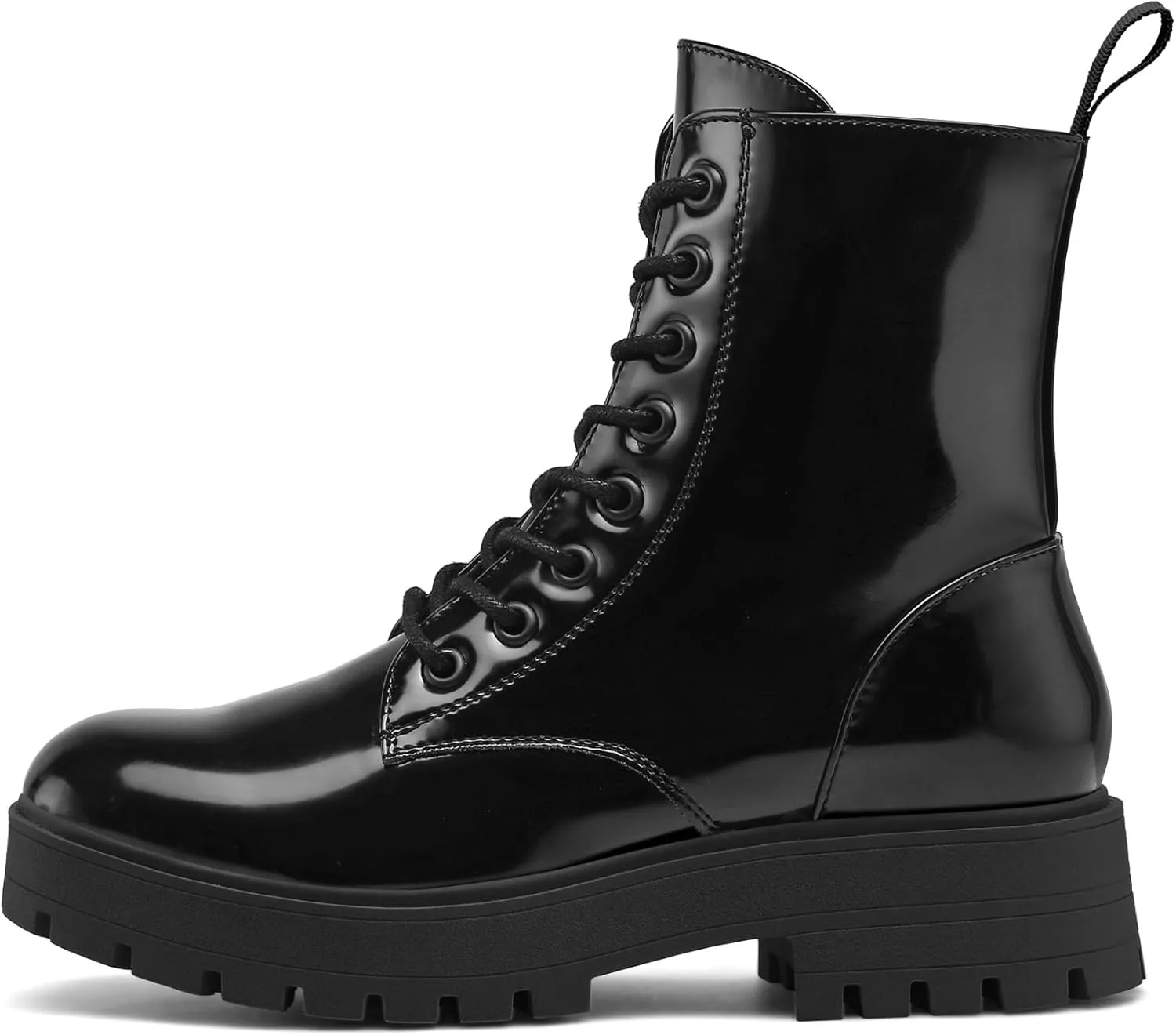 mysoft Women's Combat Boots Lace-Up Platform Ankle Booties Chunky Low Heel Side Zipper Shoes