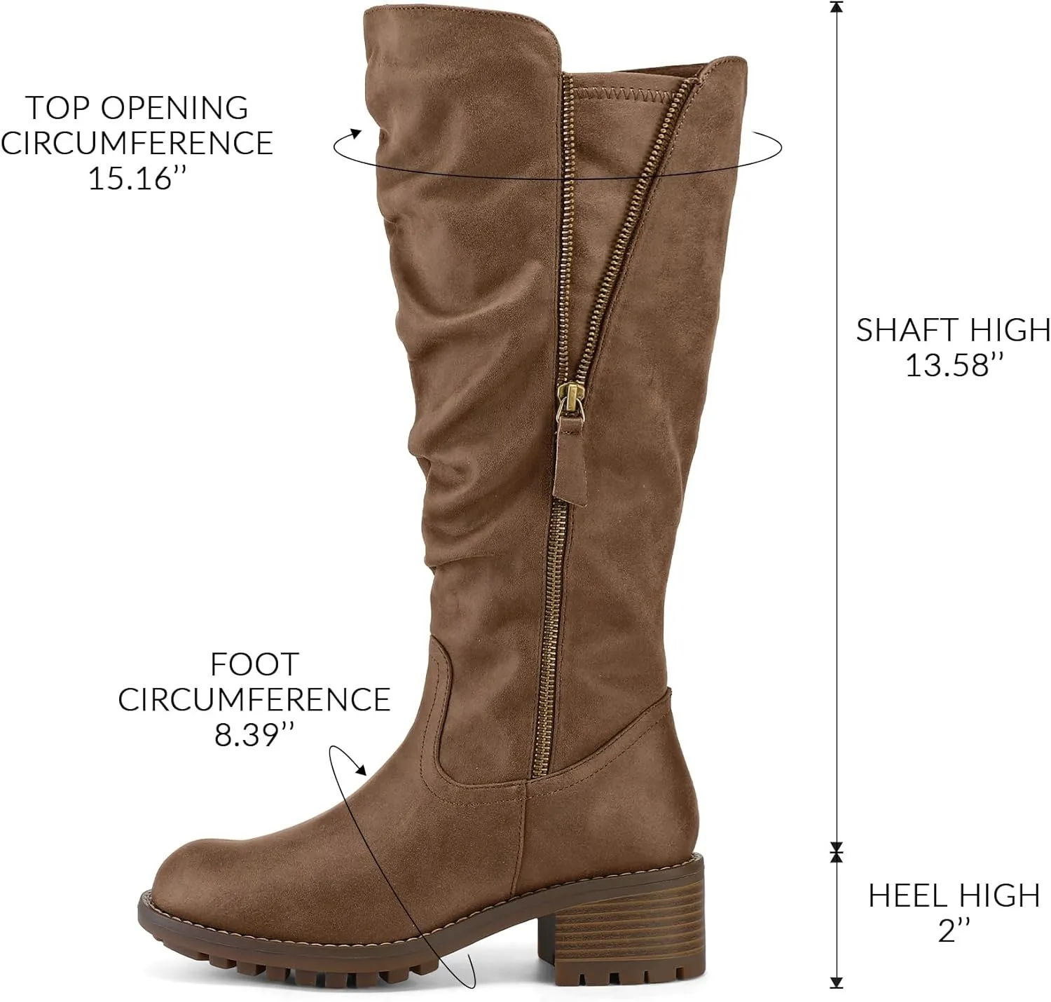 mysoft Women's Knee High Boots Side Zipper Lug Sole 2 Inch Stacked Chunky Heel Boots