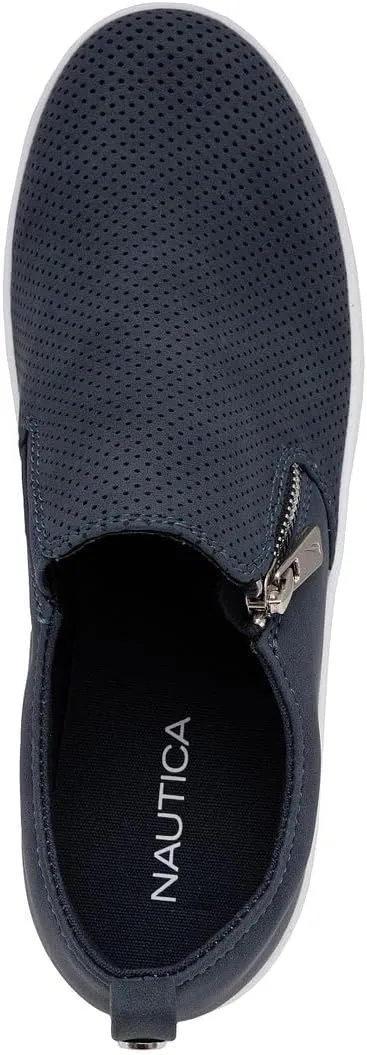 Nautica Women's Zipper Slip-On Oxford Sneakers, Low-Top Fashion Sneakers for Casual Walking