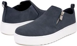 Nautica Women's Zipper Slip-On Oxford Sneakers, Low-Top Fashion Sneakers for Casual Walking