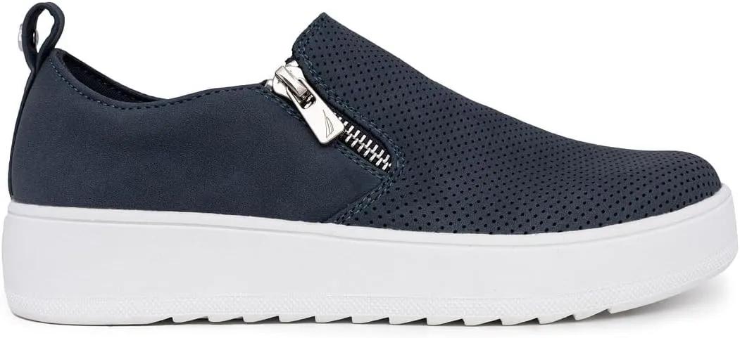 Nautica Women's Zipper Slip-On Oxford Sneakers, Low-Top Fashion Sneakers for Casual Walking