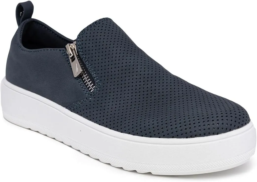 Nautica Women's Zipper Slip-On Oxford Sneakers, Low-Top Fashion Sneakers for Casual Walking