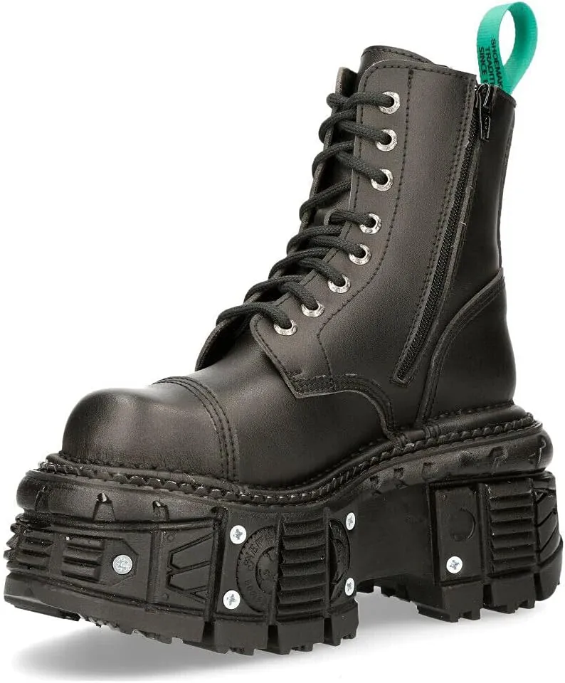 New Rock Men's BOOTS TANKMILI083C-V2 VEGAN Leather Combat Black Platform Biker Goth Punk Shoes