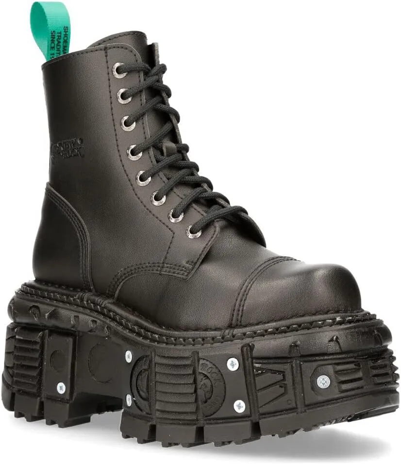 New Rock Men's BOOTS TANKMILI083C-V2 VEGAN Leather Combat Black Platform Biker Goth Punk Shoes