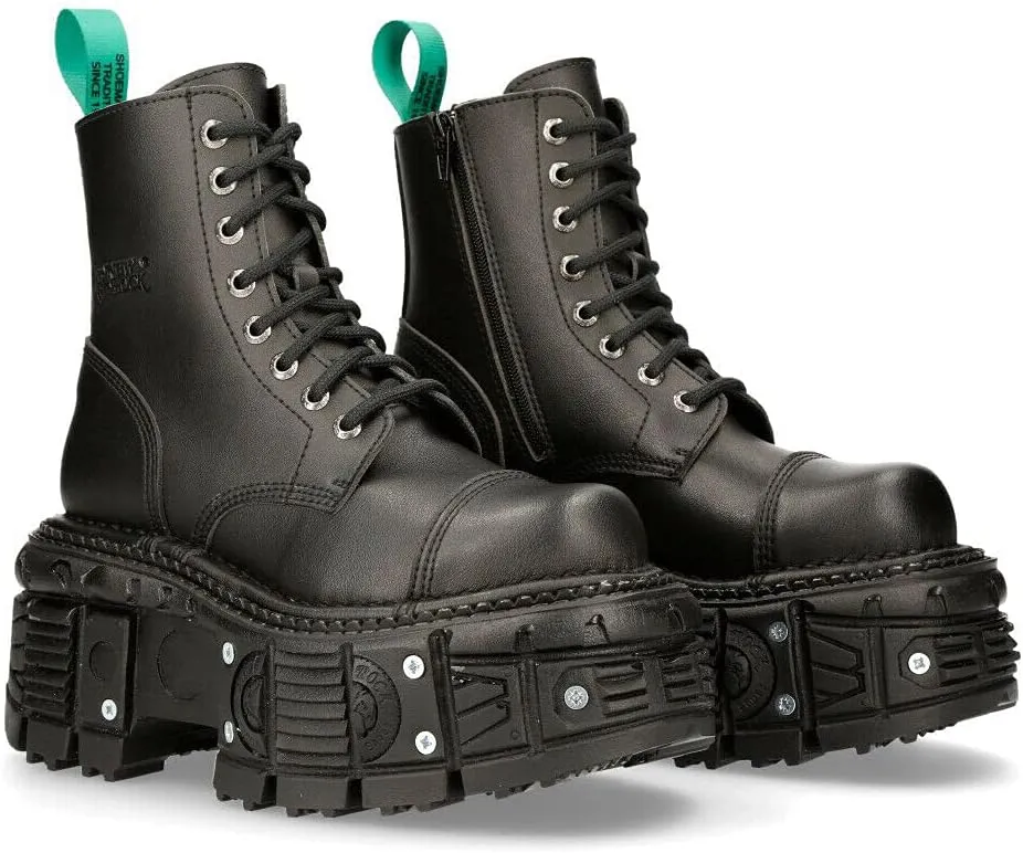 New Rock Men's BOOTS TANKMILI083C-V2 VEGAN Leather Combat Black Platform Biker Goth Punk Shoes