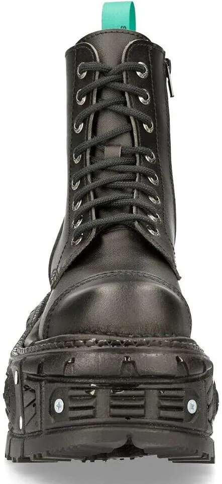 New Rock Men's BOOTS TANKMILI083C-V2 VEGAN Leather Combat Black Platform Biker Goth Punk Shoes