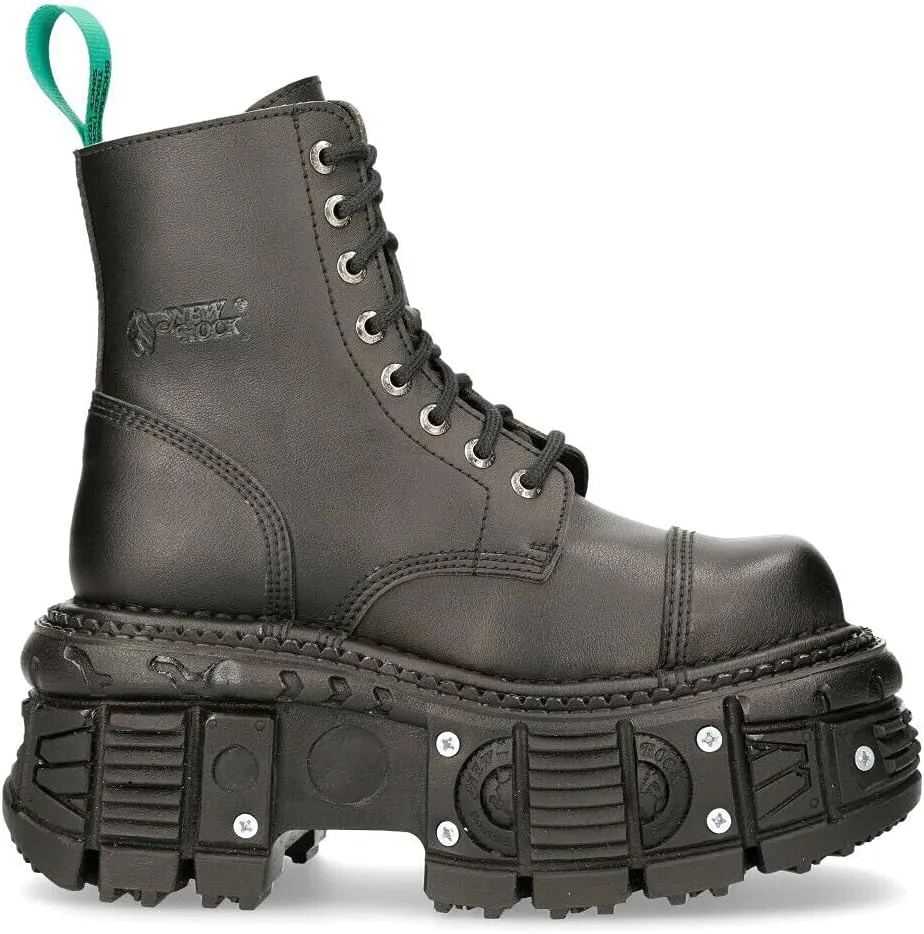 New Rock Men's BOOTS TANKMILI083C-V2 VEGAN Leather Combat Black Platform Biker Goth Punk Shoes