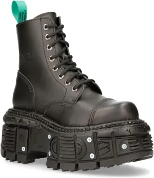 New Rock Men's BOOTS TANKMILI083C-V2 VEGAN Leather Combat Black Platform Biker Goth Punk Shoes