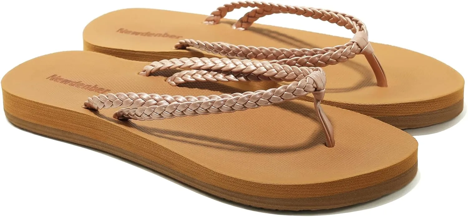 NewDenBer Women's Comfortable Flip Flops Lightweight Arch Support Summer Thong Sandals