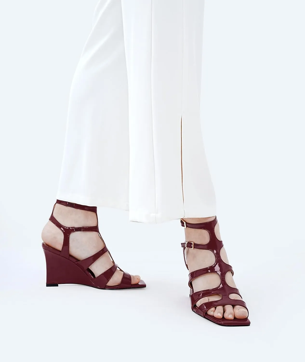 Oh Mispares Gladiator Sandals for Women Square Open Toe T-Strap Wedge Sandals Two Buckle Ankle Strap Heeled Strappy Heels Party Dressy Summer