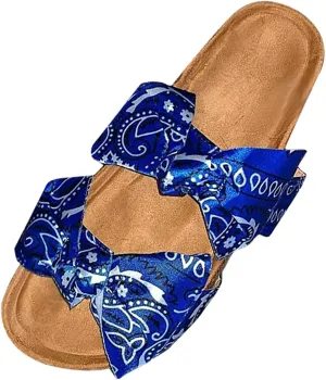 oiangi Bow Flat Sandals for Women Summer Trendy Casual Print Double Strap Open Toe Slip-on Slippers Lightweight Comfortable Beach Shoes Flip Flops
