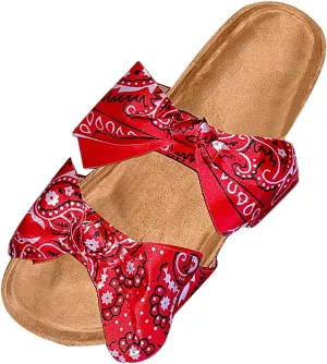 oiangi Bow Flat Sandals for Women Summer Trendy Casual Print Double Strap Open Toe Slip-on Slippers Lightweight Comfortable Beach Shoes Flip Flops