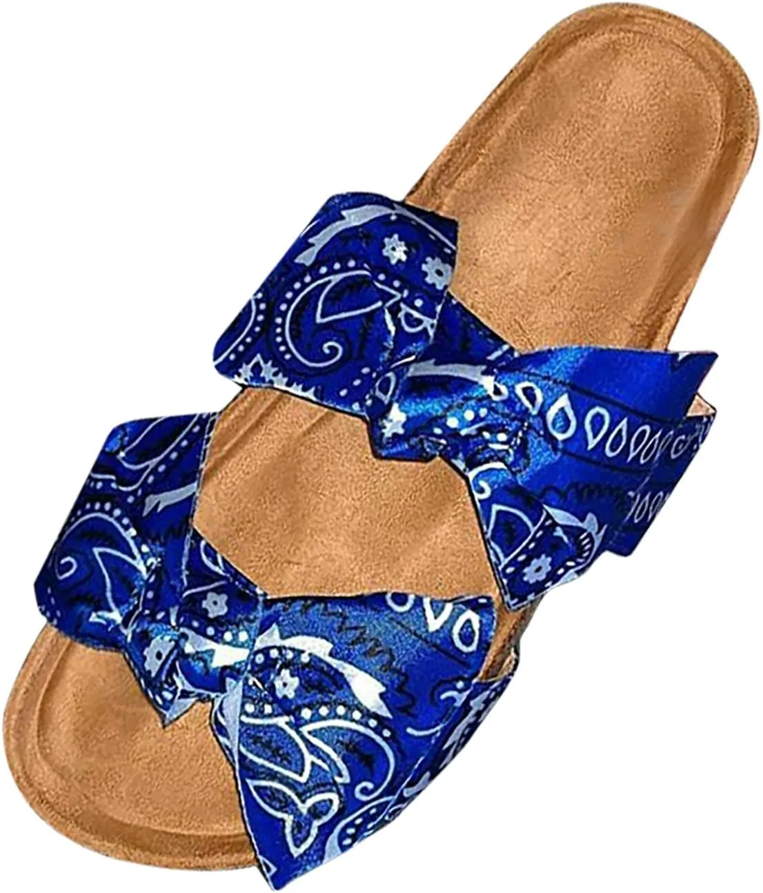 oiangi Bow Flat Sandals for Women Summer Trendy Casual Print Double Strap Open Toe Slip-on Slippers Lightweight Comfortable Beach Shoes Flip Flops