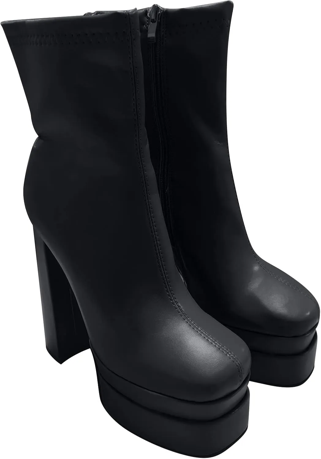 oiangi Platform Boots for Women Chunky Heel Ankle Booties Fashion Square Toe Double Platform Zipper Block High Heel Boots Winter Solid Casual Shoes