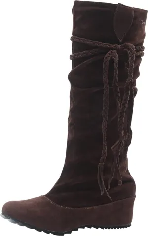 oiangi Womens Platform Knee High Boots - Winter Vintage Frosted Tassel Strap Round Toe Wedges Boots Retro Suede Comfortable Casual Non-slip Shoes