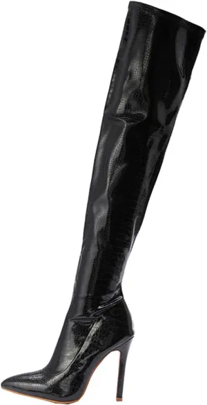 Over the Knee Boots for Women Stilettos Fashion Leather Pointed Toe Side Zipper Thin High Heel Long Boots Solid Casual Comfy Ladies Shoes