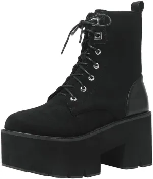Parisuit Womens Goth Patent Ankle Boots Platform Chunky High Heel Lace Up Combat Boots Punk Short Booties