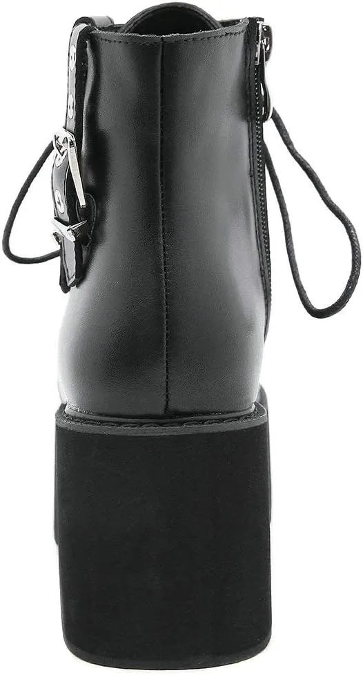 Parisuit Womens Goth Patent Ankle Boots Platform Chunky High Heel Lace Up Combat Boots Punk Short Booties