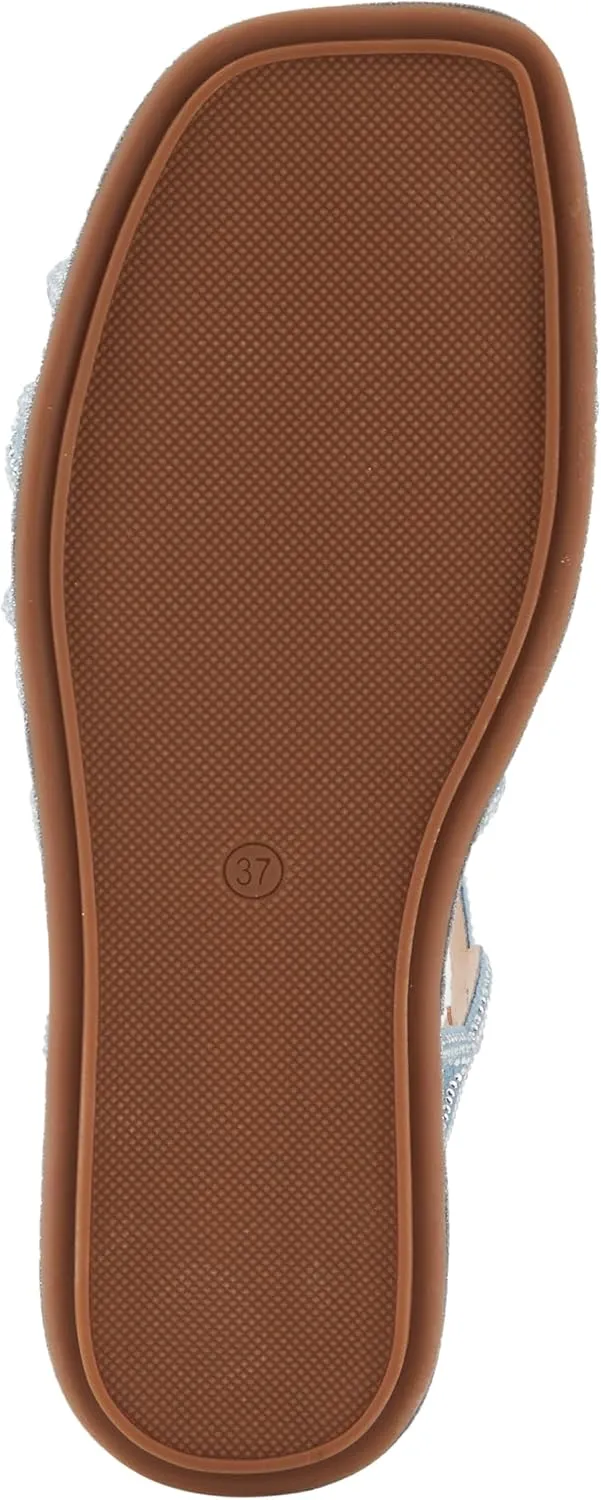 PATRIZIA Women's GLAMGLOSS Flat Sandal – Jeweled Rhinestone Microsuede Open Toe Sandals with Adjustable Buckle