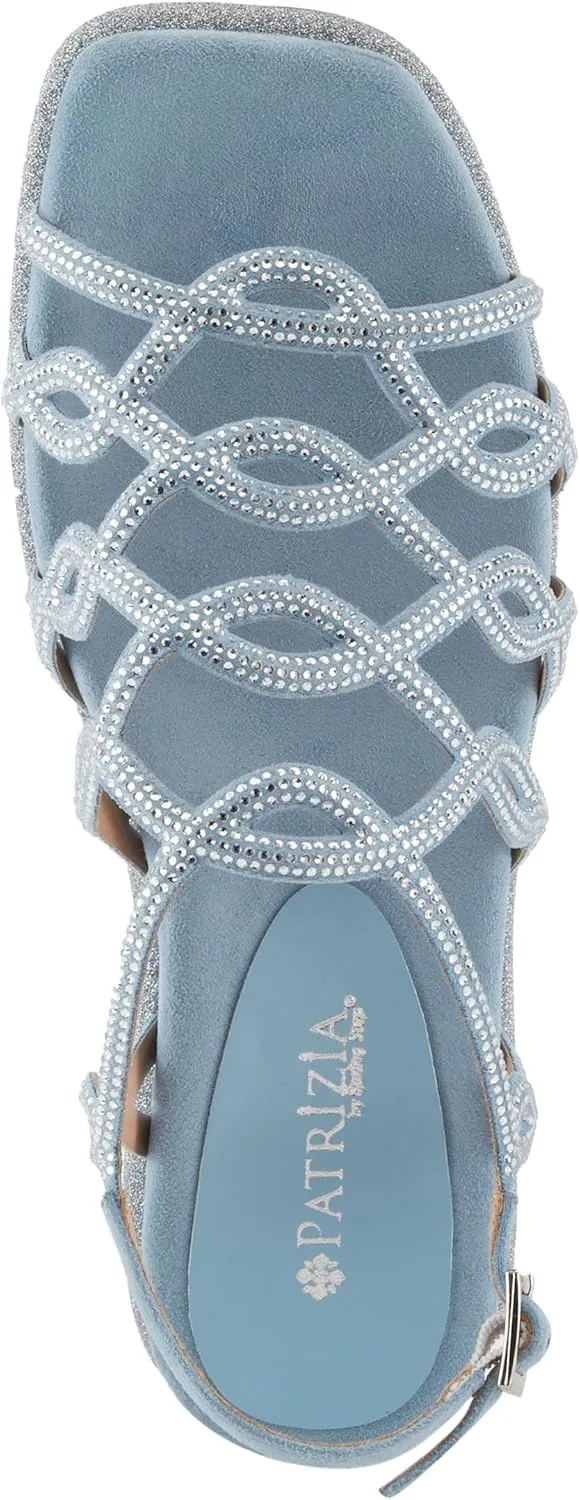 PATRIZIA Women's GLAMGLOSS Flat Sandal – Jeweled Rhinestone Microsuede Open Toe Sandals with Adjustable Buckle