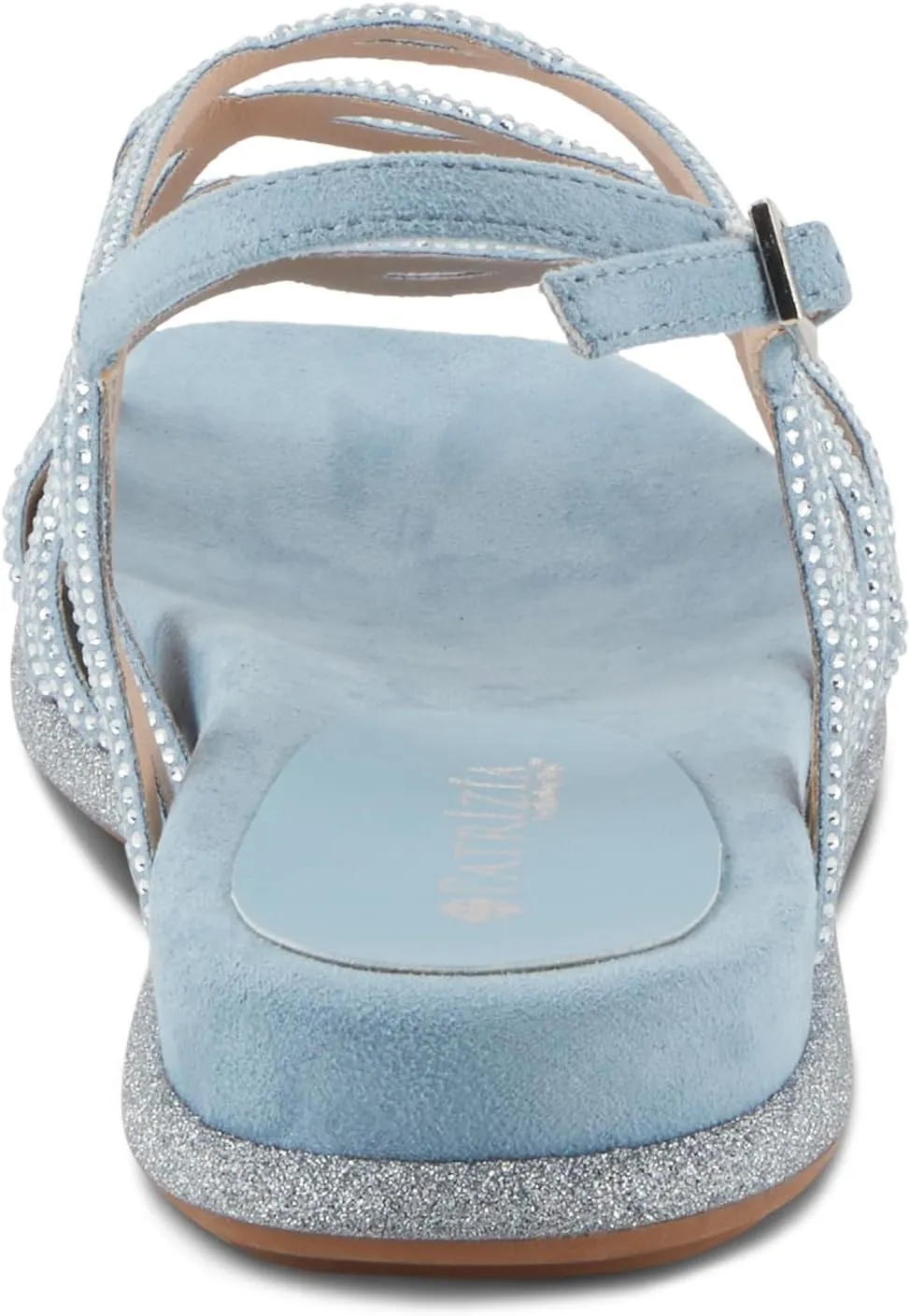 PATRIZIA Women's GLAMGLOSS Flat Sandal – Jeweled Rhinestone Microsuede Open Toe Sandals with Adjustable Buckle