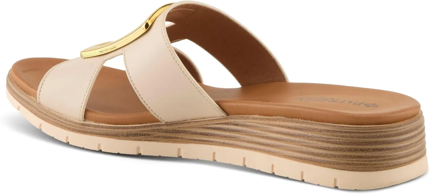 PATRIZIA Women's MALMO Slide Sandals - H-Band Design, Gold Embellishment, Faux Stacked Wedge