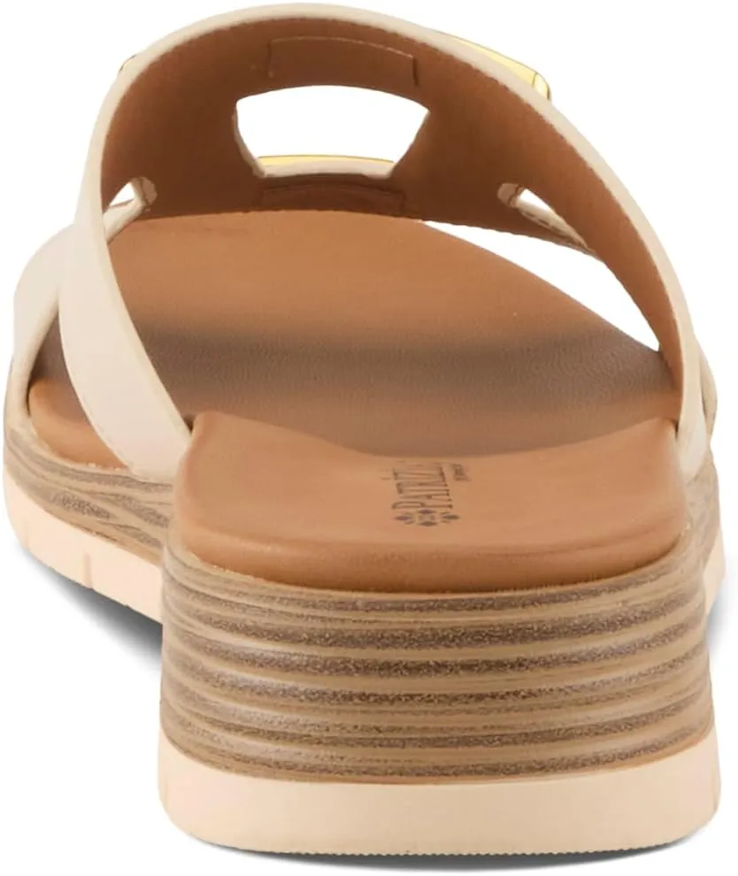 PATRIZIA Women's MALMO Slide Sandals - H-Band Design, Gold Embellishment, Faux Stacked Wedge