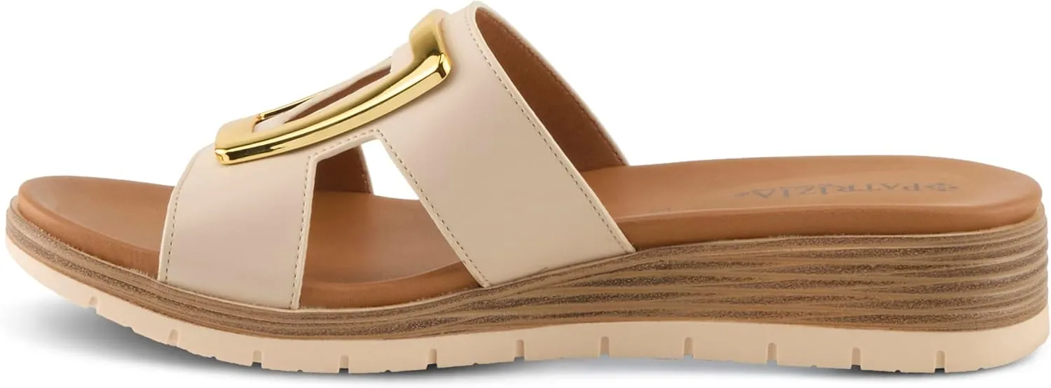 PATRIZIA Women's MALMO Slide Sandals - H-Band Design, Gold Embellishment, Faux Stacked Wedge