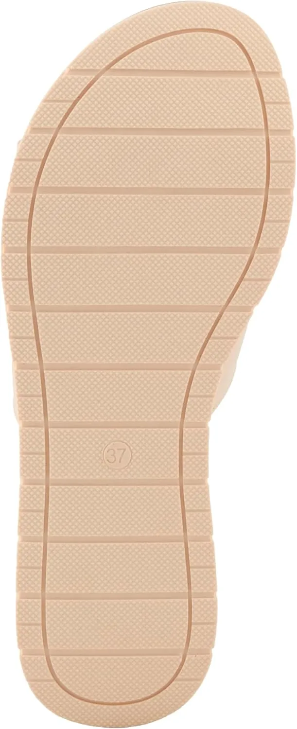 PATRIZIA Women's MALMO Slide Sandals - H-Band Design, Gold Embellishment, Faux Stacked Wedge
