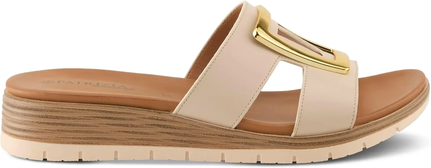PATRIZIA Women's MALMO Slide Sandals - H-Band Design, Gold Embellishment, Faux Stacked Wedge