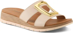 PATRIZIA Women's MALMO Slide Sandals - H-Band Design, Gold Embellishment, Faux Stacked Wedge