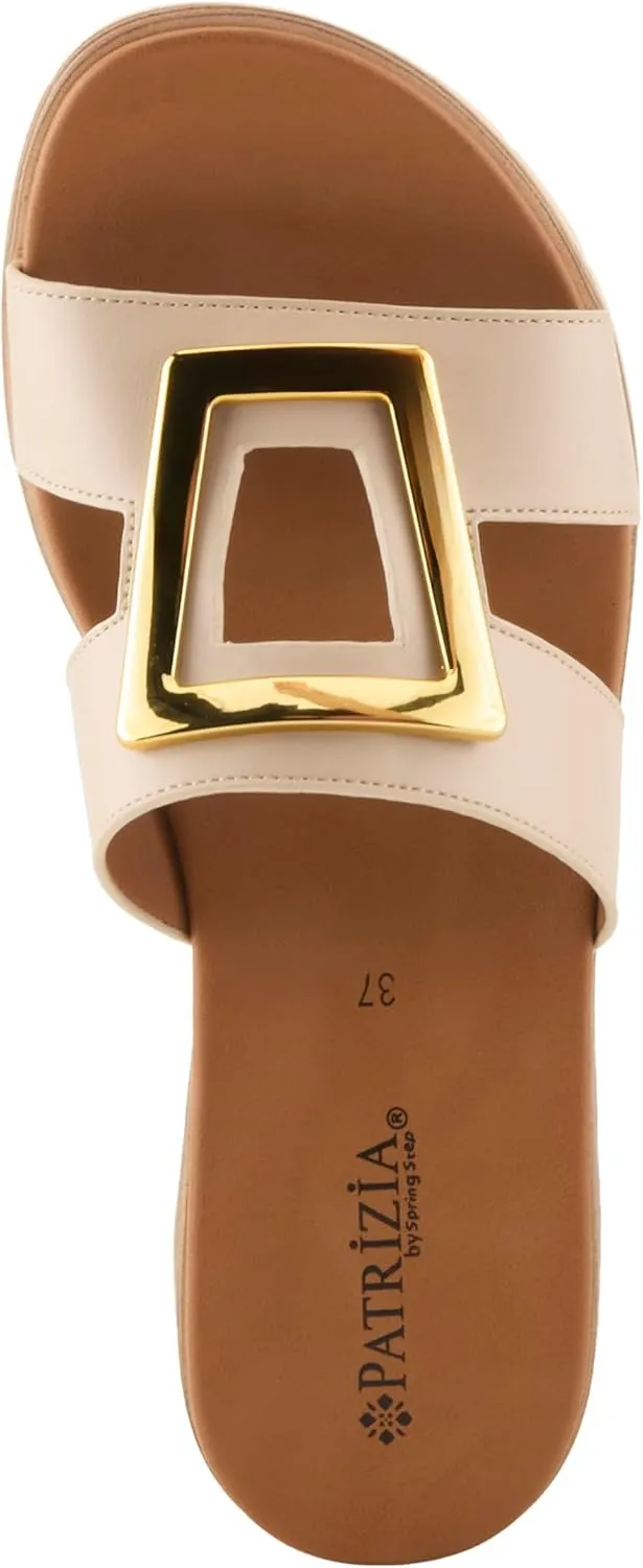PATRIZIA Women's MALMO Slide Sandals - H-Band Design, Gold Embellishment, Faux Stacked Wedge