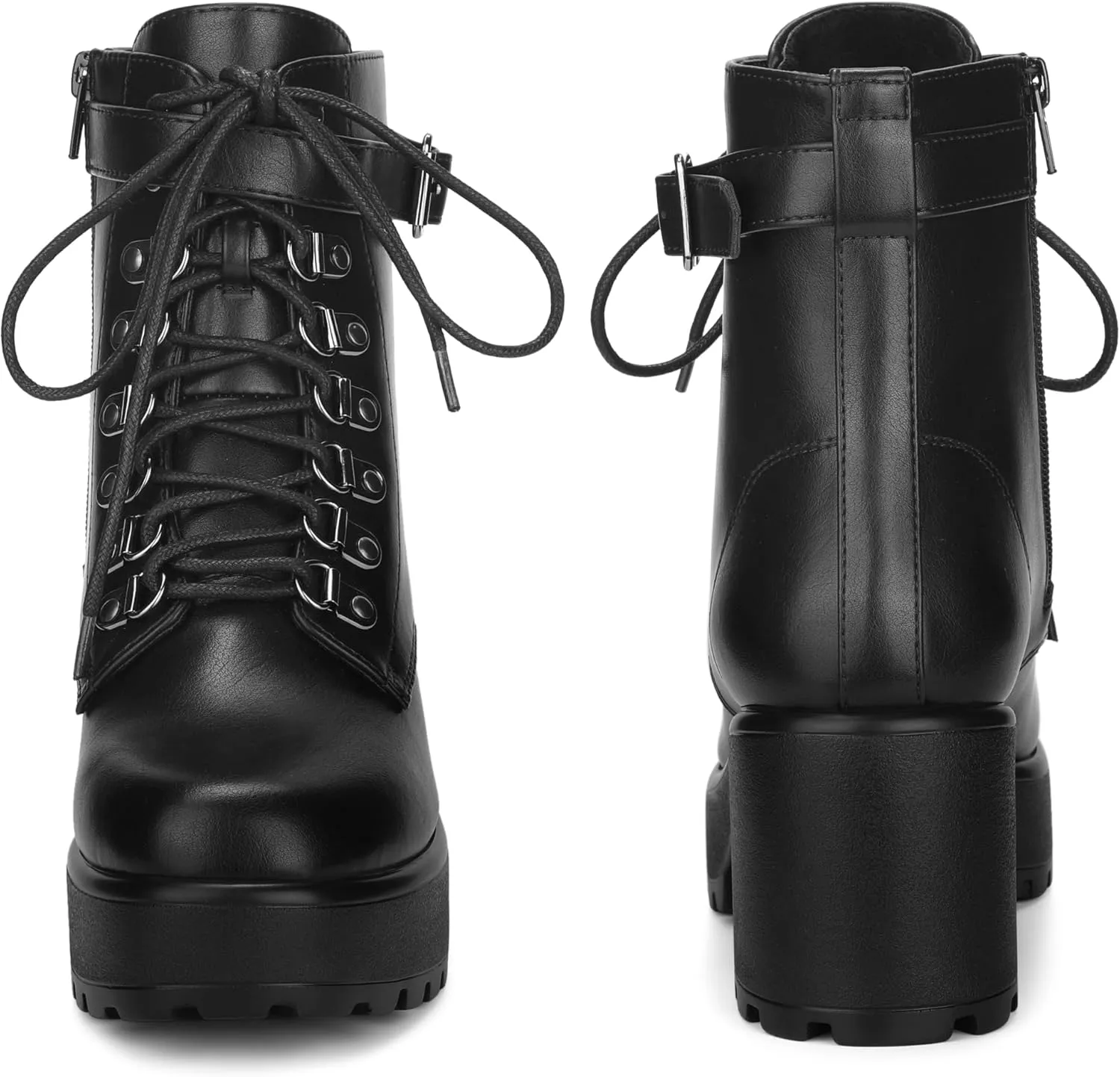 Perphy Round Toe Platform Chunky Heels Combat Boots for Women