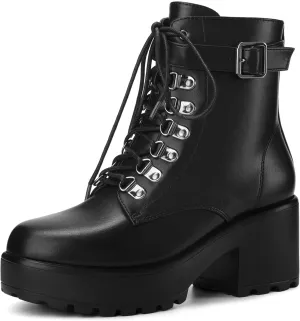 Perphy Round Toe Platform Chunky Heels Combat Boots for Women
