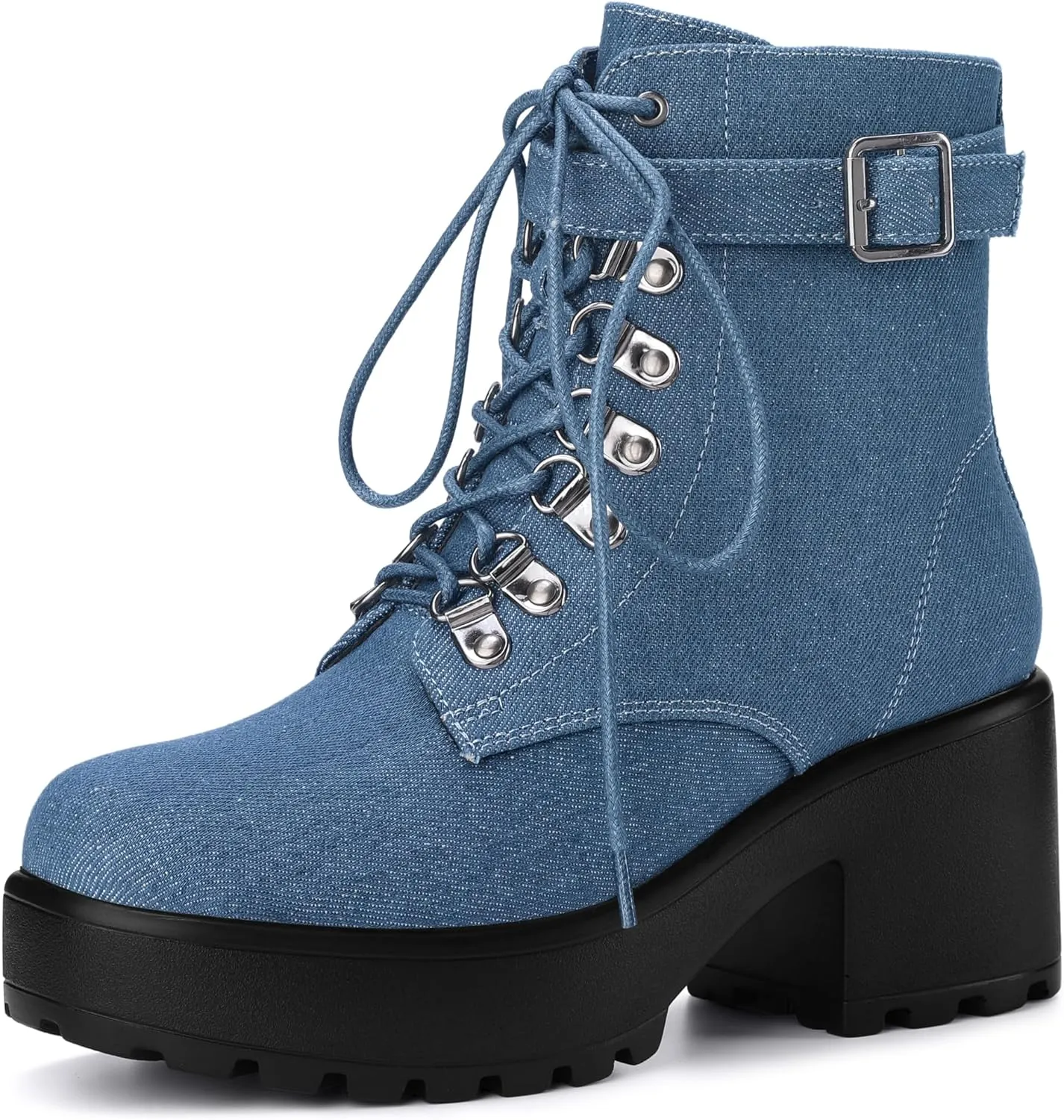 Perphy Round Toe Platform Chunky Heels Combat Boots for Women
