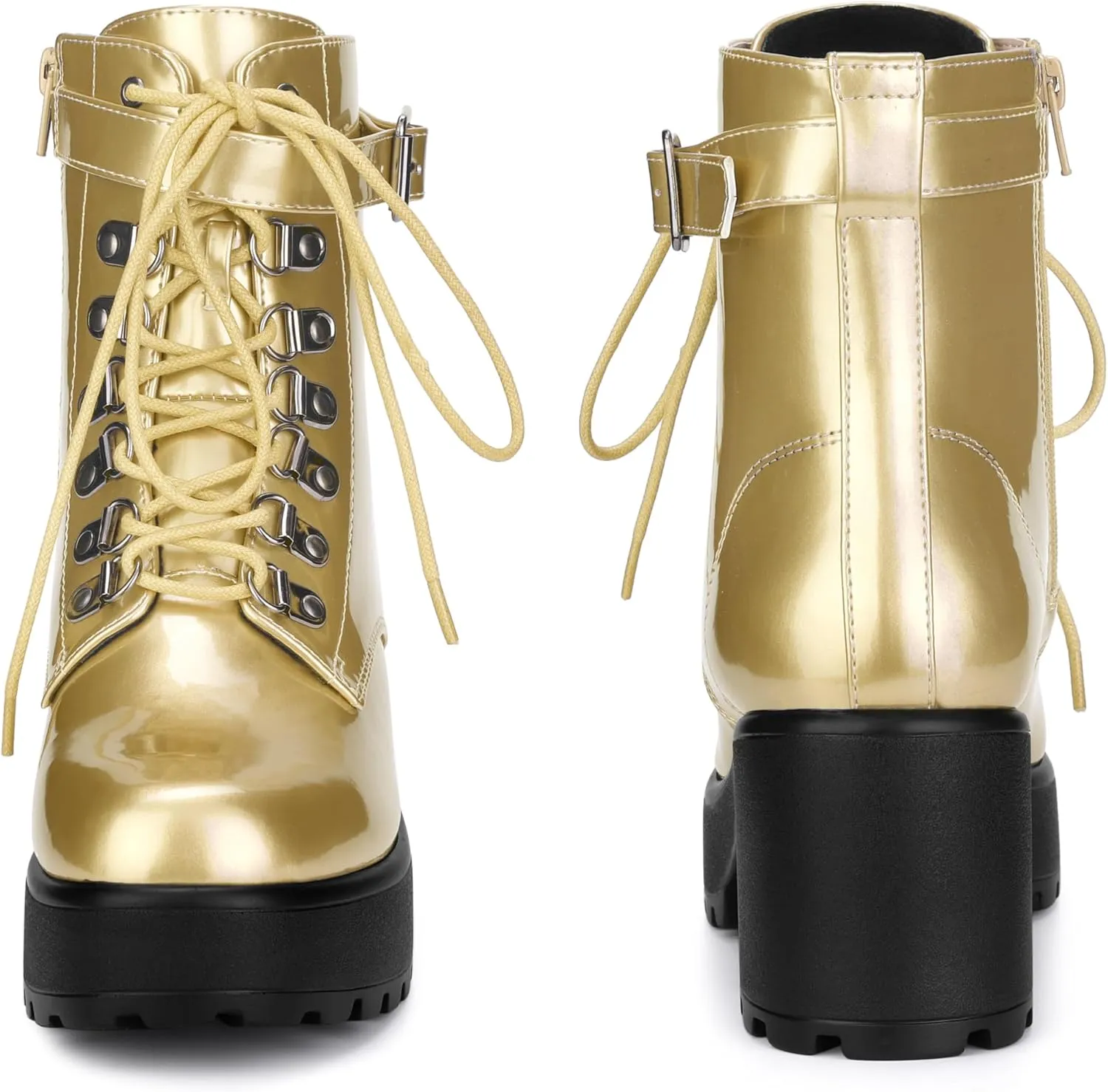 Perphy Round Toe Platform Chunky Heels Combat Boots for Women