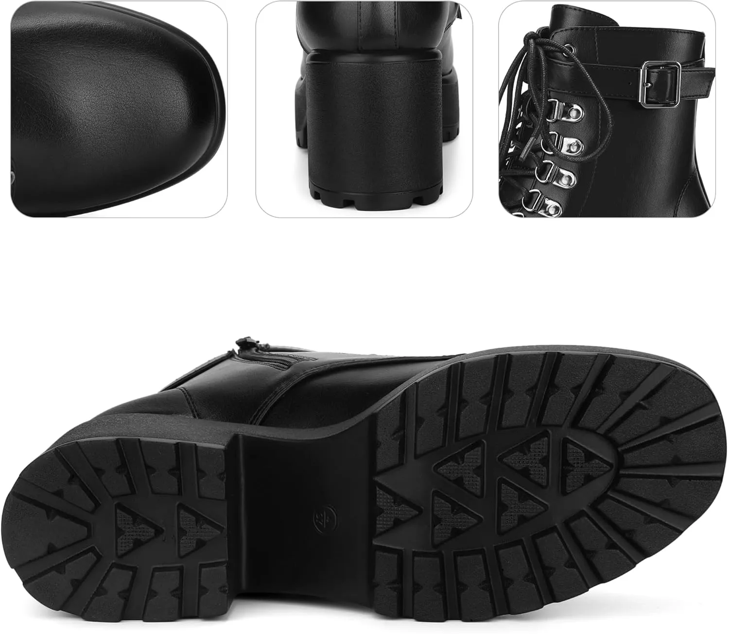 Perphy Round Toe Platform Chunky Heels Combat Boots for Women