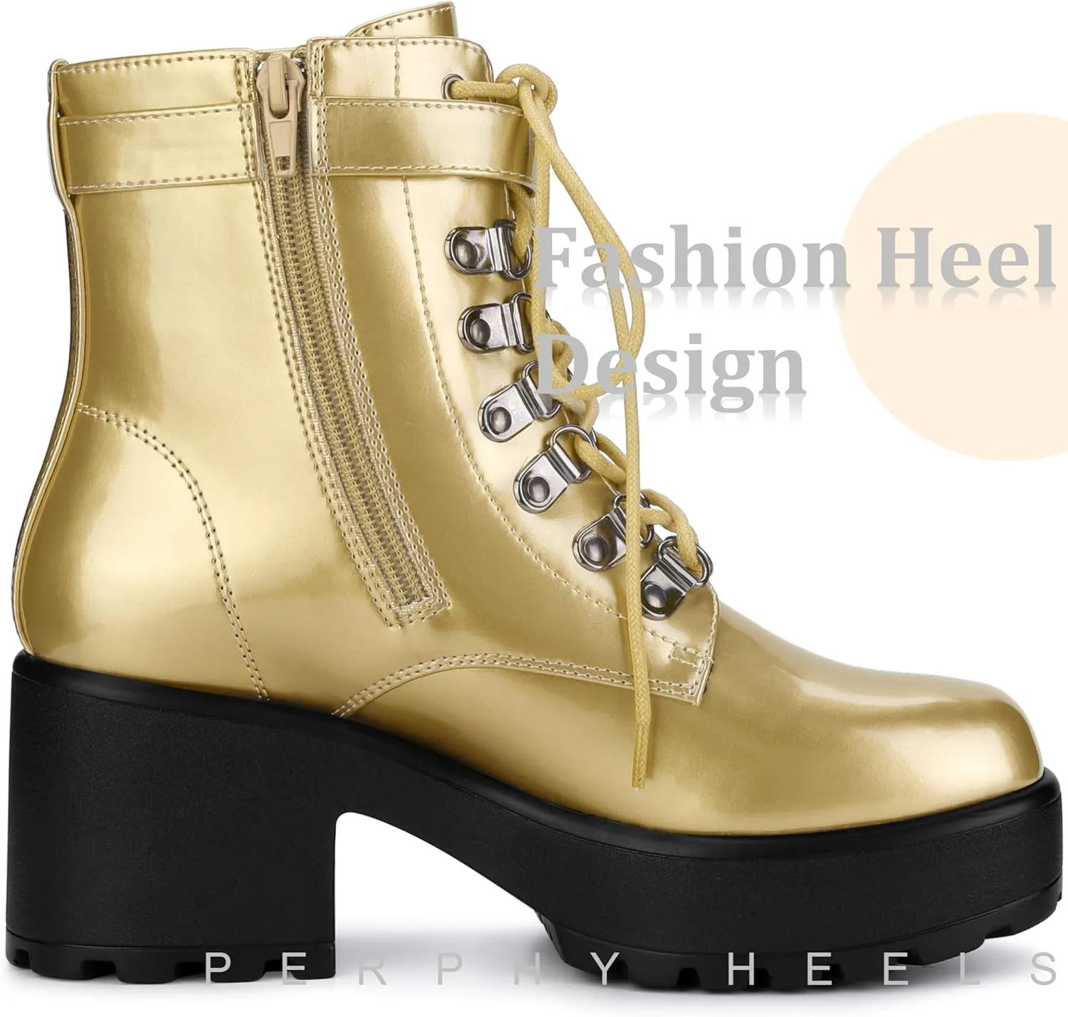Perphy Round Toe Platform Chunky Heels Combat Boots for Women